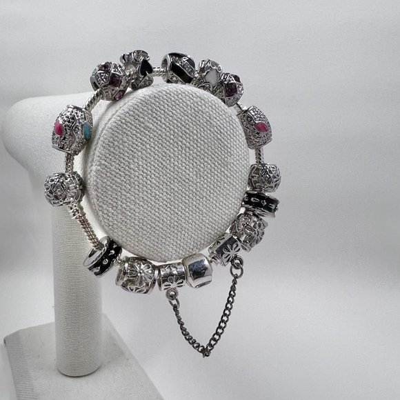 Silver Tone 6” Snake Chain Charm Bracelet w/ Lobster Claw Clasp - Picture 2 of 6